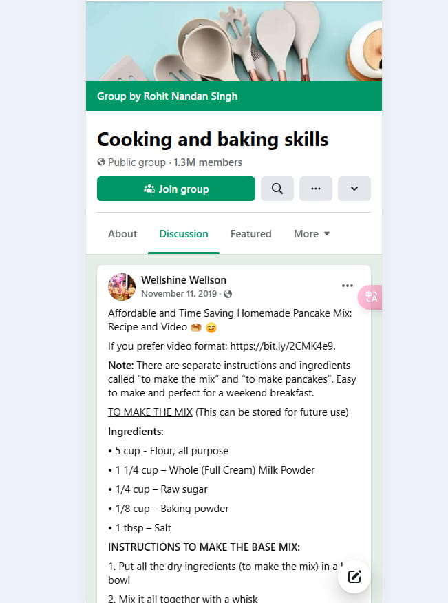 A relevant Facebook group to post relevant recipe videos in