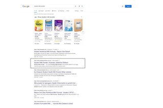 SEO example using keyword tools. Student milk powder Google search results. SEO Marketing results by Carlo Aguinaldo